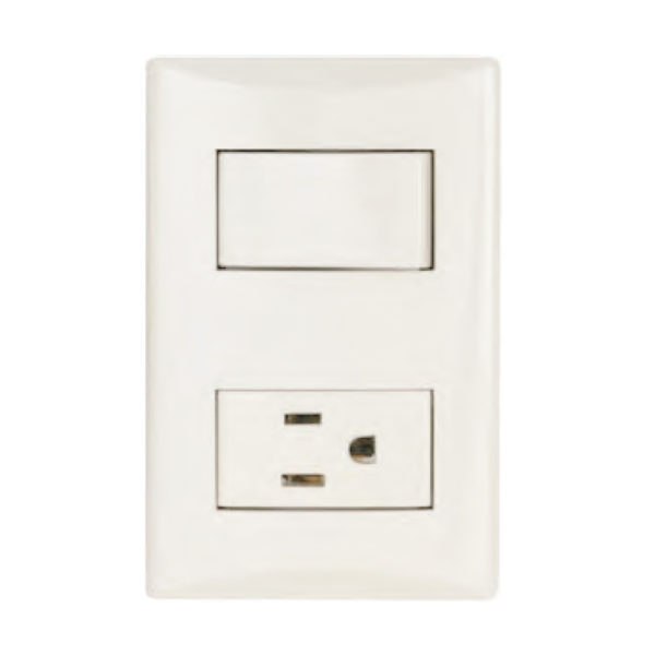 Interruptor con receptáculo blanco línea plata