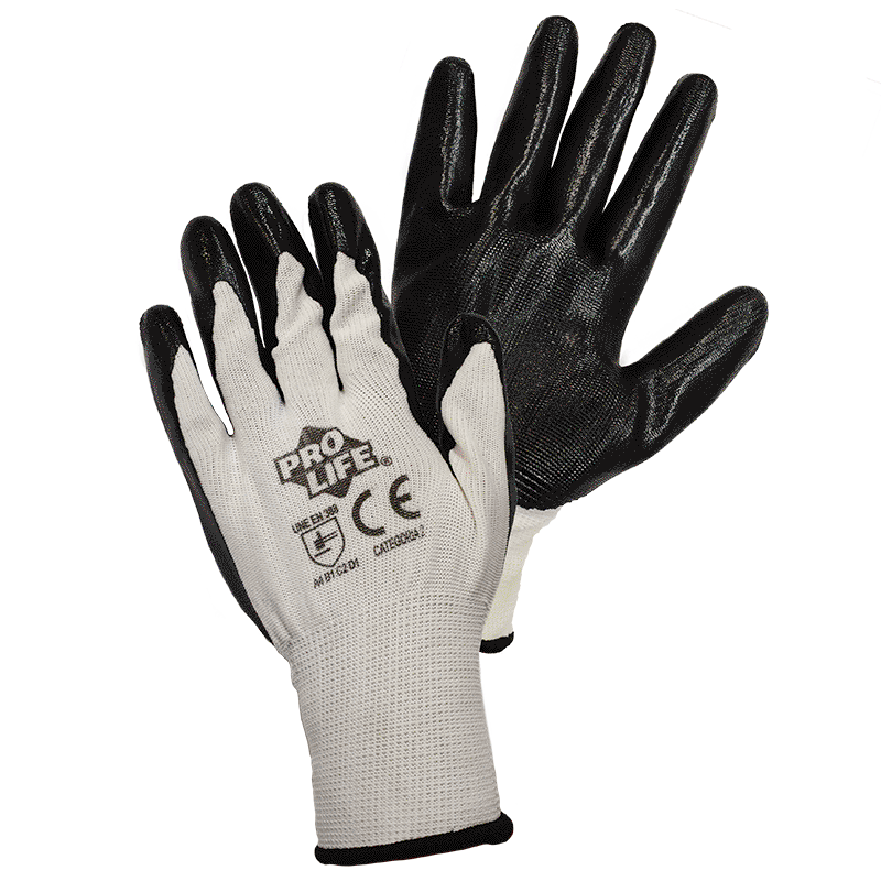 Guantes de nylon recubiertos de nitrilo para ambientes aceitados