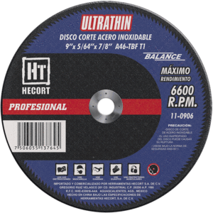 Abrasivo Corte Acero Inoxidable Ultrathin 9"X5/64"X7/8" A46T-BFT1