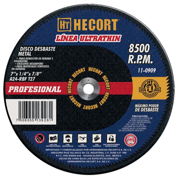 ABRAS ECONOBALANCE T27, DESBASTE METAL 7" X 1/4" X 7/8" A24U