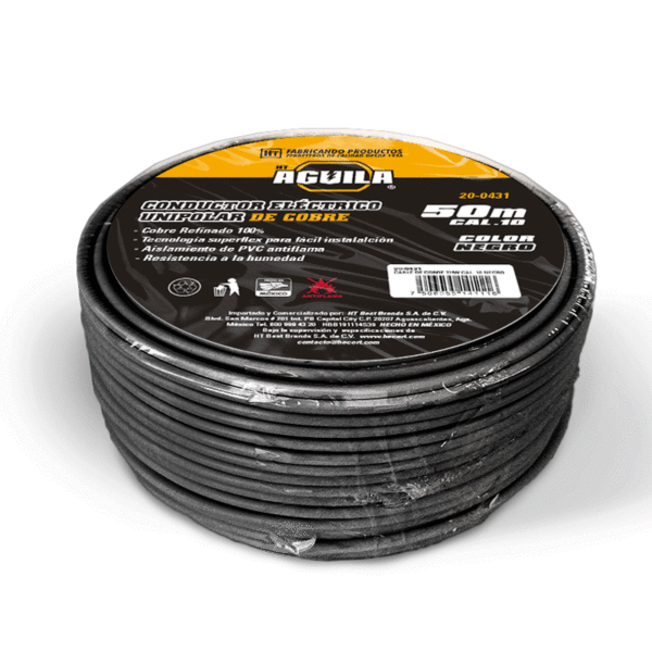 CABLE DE COBRE THW CAL. 10 NEGRO 50 MTS