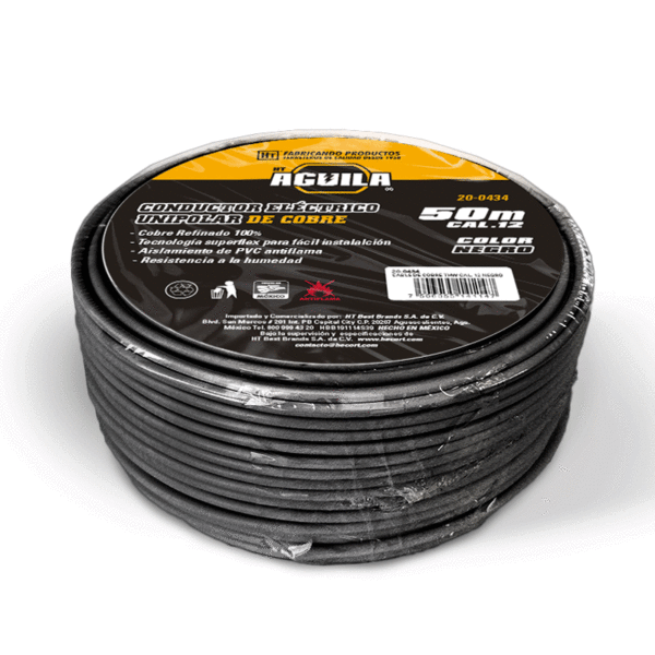 CABLE DE COBRE THW CAL. 12 NEGRO 50 MTS