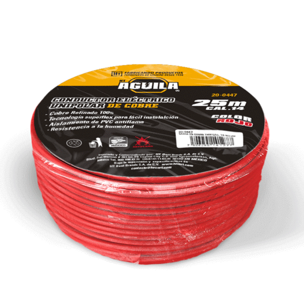 CABLE DE COBRE THW CAL.14 ROJO 25 MTS